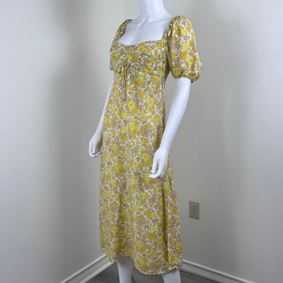 Faithfull The Brand Juniper Women Size 6 Yellow Floral Garden Midi NEW Dress - Picture 5 of 16